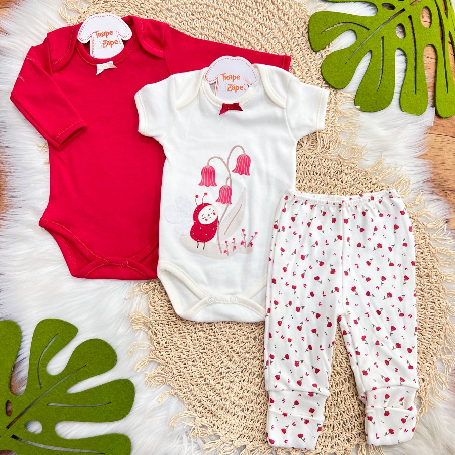  CONJ. DE MALHA 3 PEÇAS - Joaninha - Off White e Vermelho